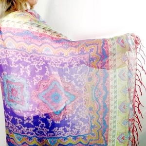 Large Boho Scarf Wrap 40 x 65 Pink Fringe